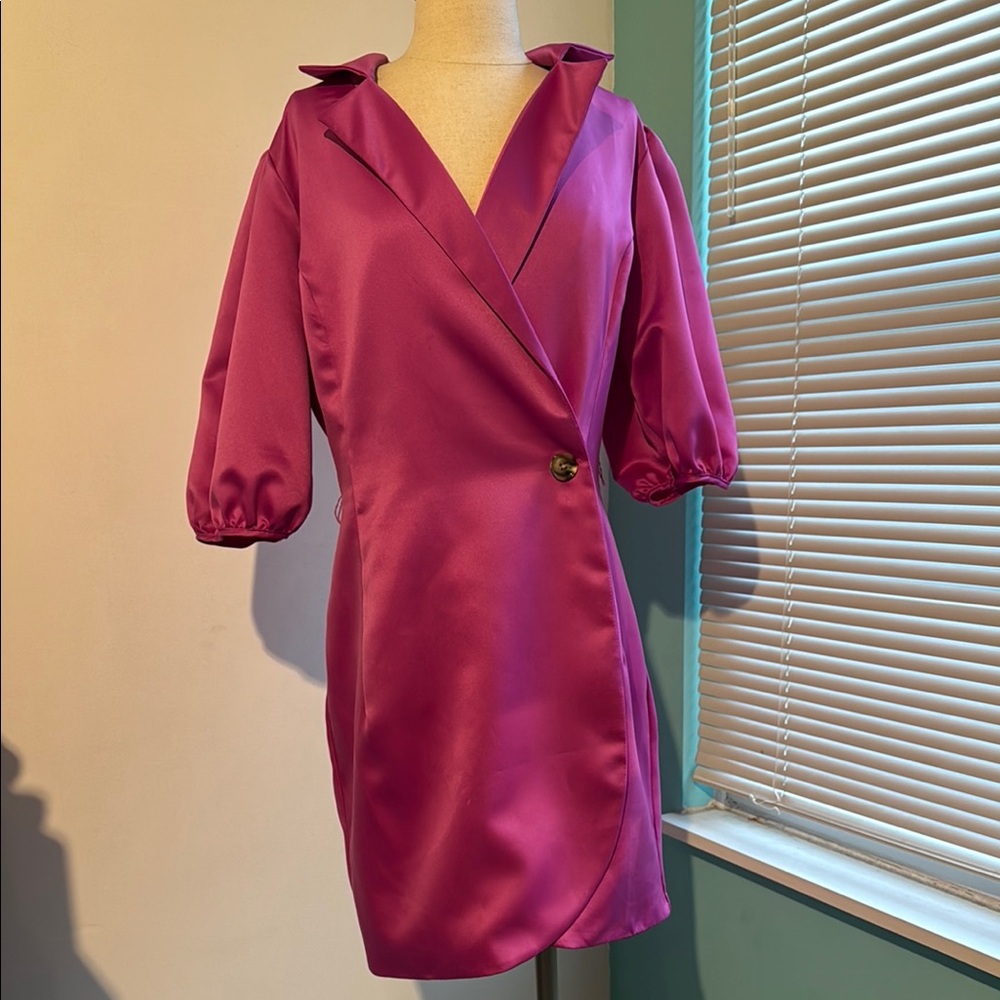 Pink Satin Wrap Dress